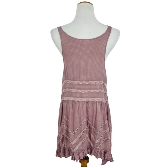 Free People Pink Tiered Ruffle Voile & Lace Mini Slip Dress | Cottagecore Boho M - Picture 15 of 16